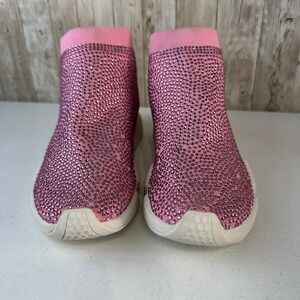 Soreal Shine Shoe Womens 7 Pink Glam Rhinestone Studded Slip On Mid High‎ Bootie